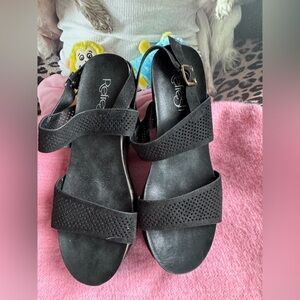 Refresh Black Platform Wedge Sandals Size 7 – Boho Cork Chunky Heel Summer Shoes